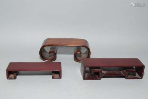 Three 19-20th C. Chinese Hongmu Carved Stands