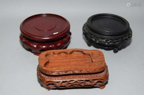Three 19-20th C. Chinese Hongmu Carved Stands