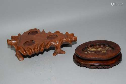 Two 19-20th C. Chinese Hongmu Carved Stands
