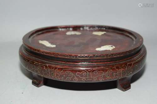 19-20th C. Chinese Silver Inlay Hongmu Stand