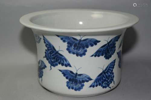 19-20th C. Chinese B&W Butterfly Flower Pot