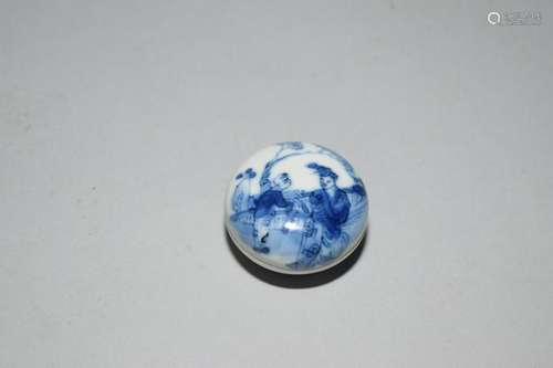 Qing Chinese Blue and White Figures Seal Ink Box