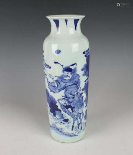 CYLINDRICAL BLUE & WHITE SLEEVE VASE