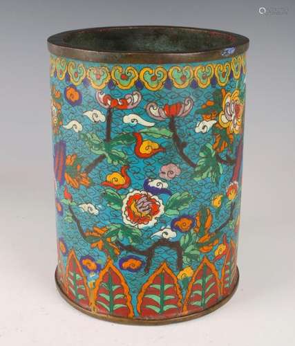 CYLINDRICAL CLOISONNE BRUSH POT