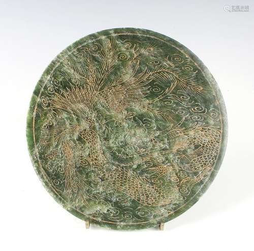 GREEN HARDSTONE PHOENIX PLAQUE