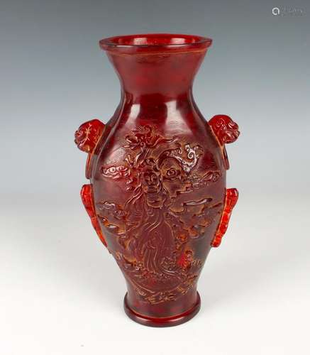 RED AMBER COLORED RESIN VASE