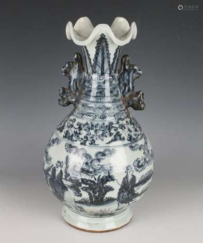 PORCELAIN RUFFLED BLUE & WHITE VASE