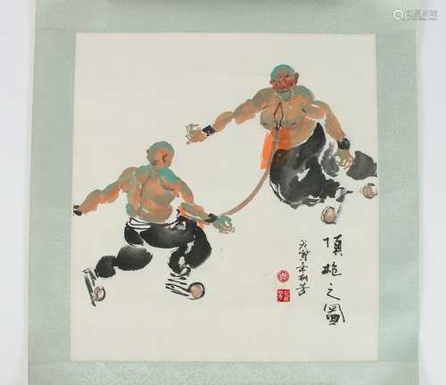 CHINESE SCROLL OF WARRIORS SPARRING