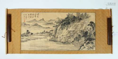 CHINESE GRISAILLE LANDSCAPE SCROLL