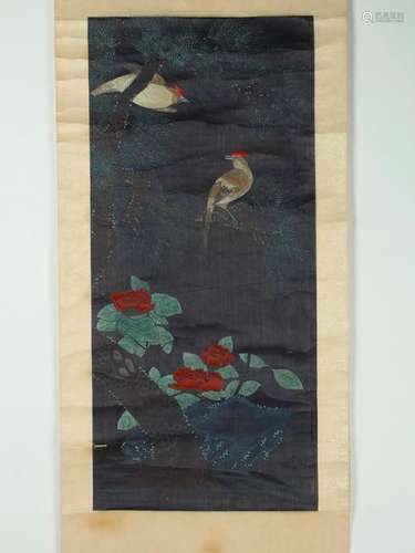 SCROLL OF BIRDS AND FLOWERS AT NIGHT