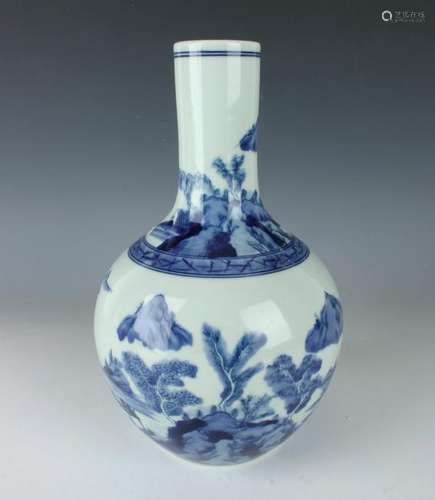 BLUE AND WHITE LANDSCAPE VASE