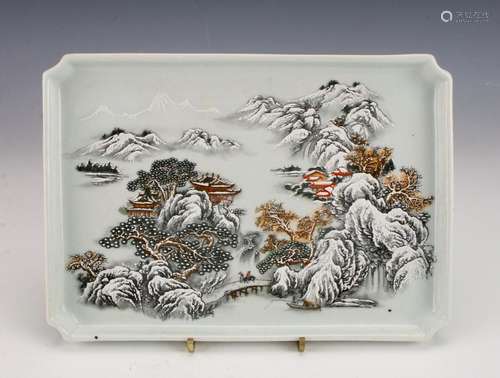 PORCELAIN TRAY WITH WINTER VILLAGE SCENE