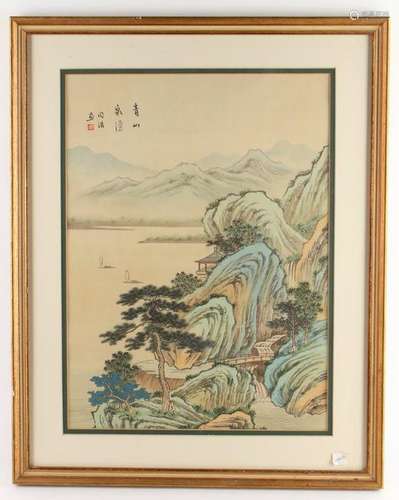 FRAMED PRINT OF MOUNTAIN AND WATER