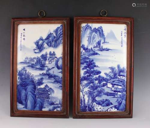 PAIR OF FRAMED PLAQUE OF MOUNTAIN VILLAGE