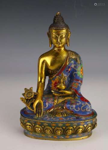 GILT BRONZE AND CLOISONNE BUDDHA