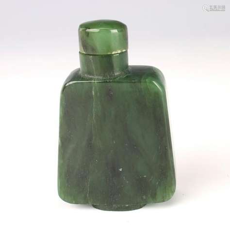 ASYMMETRICAL GREEN STONE SNUFF BOTTLE