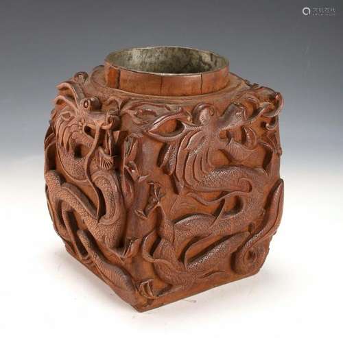 CARVED DRAGON BRUSH POT