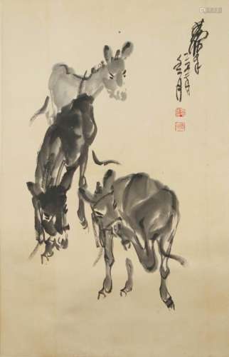 PAINTING ON PAPER OF DONKEYS