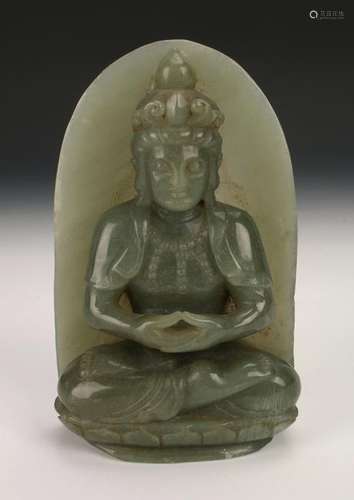 SMALL CARVED JADE MEDITATING BUDDHA