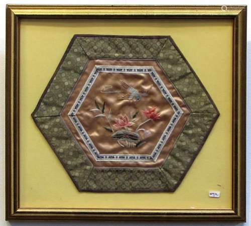 FRAMED CHINESE FLOWER EMBROIDERY