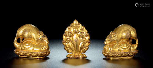 18至19世纪 铜鎏金吐宝鼠组像