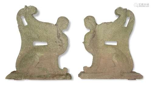 Pair Cement winged maidens