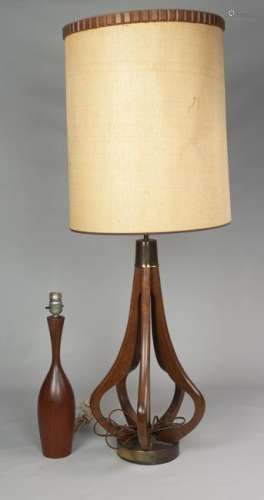 (2) Modern Design teak table lamps