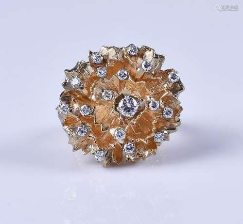 18K YG freeform cast diamond dome ring