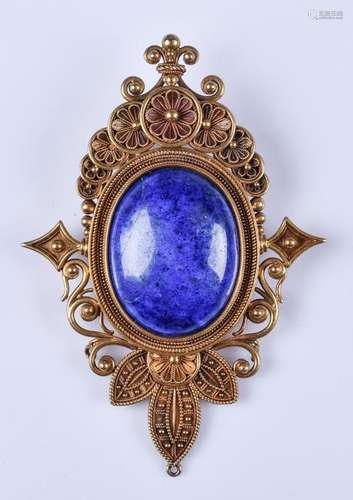 14K YG & lapis Victorian Etruscan brooch