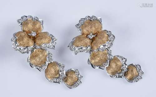 18K W&YG floral drop earrings