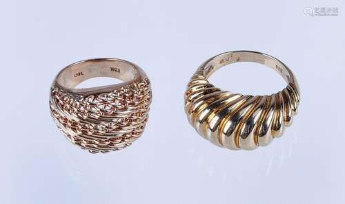 (2) 14K YG rings, basketweave, shrimp design