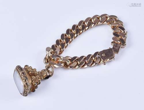 14K YG heavy link bracelet, 14K YG watch fob