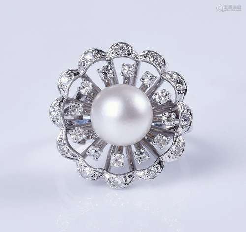 14K WG pearl and diamond ring