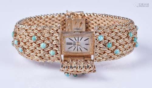 14K YG & turquoise Tissot ladies bracelet watch