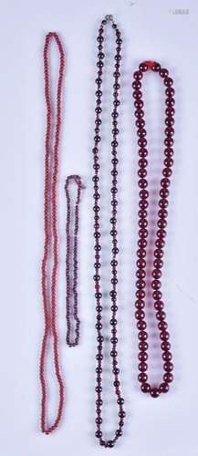 (4) garnet/coral necklaces, 36