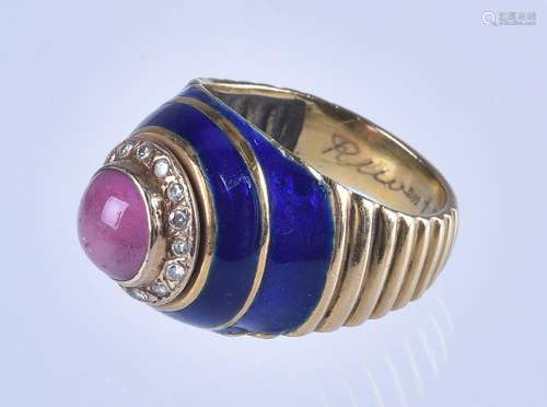 18K Gold Perelman Diamond and Amethyst Ring