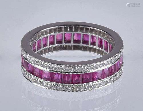 18K White Gold Ruby and Diamond Ring