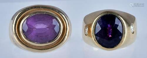 (2) 14K Gold Amethyst Rings