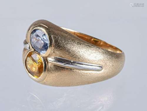 14K Gold Blue and Yellow Sapphire Ring