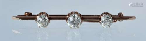 Unmarked 14K YG bar pin w/3 round diamonds