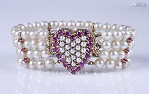 4 row 5.5-6mm pearl bracelet w/14K heart clasp