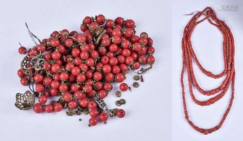 (3) coral beaded necklaces