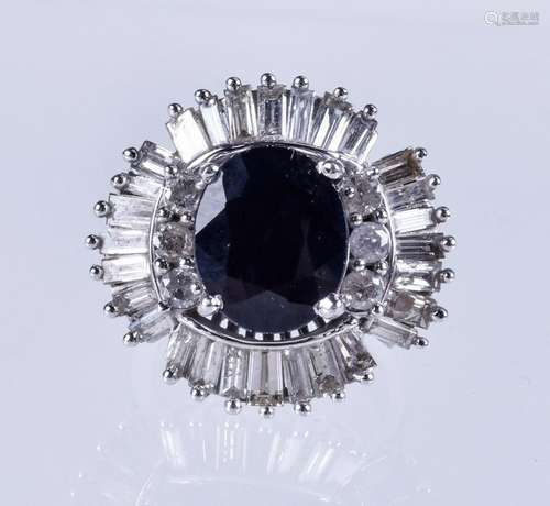 14K WG diamond and sapphire ring