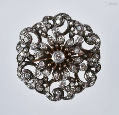 Silver on 18K YG diamond brooch/pendant