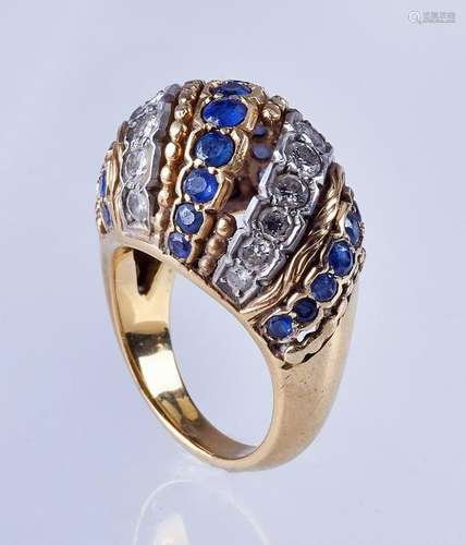 18K YG diamond & sapphire dome ring