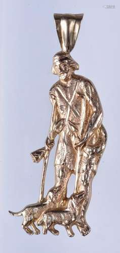 14K YG figural pendant of a hunter, marked GM