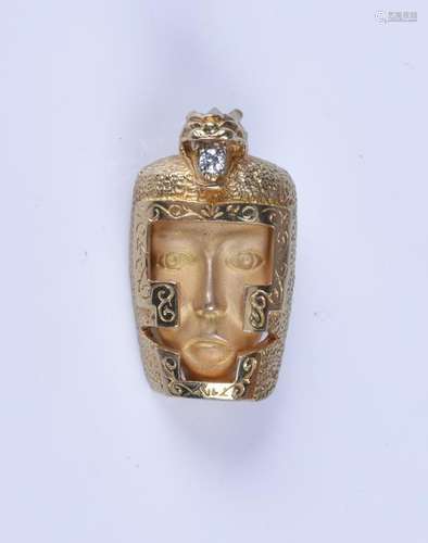 Unmarked 18K YG Etruscan warrior head pendant