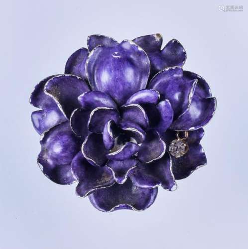 14K purple enameled floral pin
