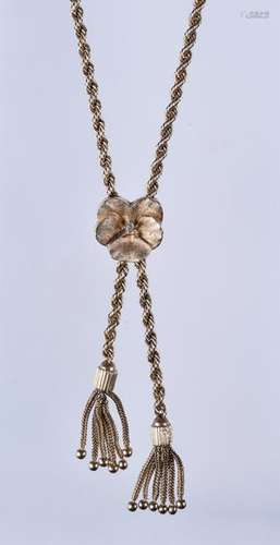 14K YG Lariat Necklace with tassel ends