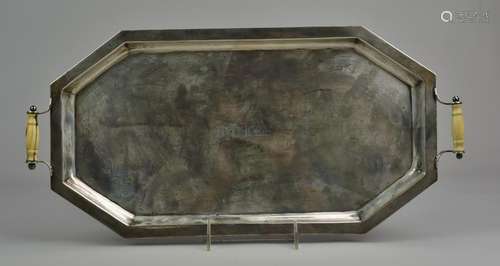 Rectangular handled sterling silver tray